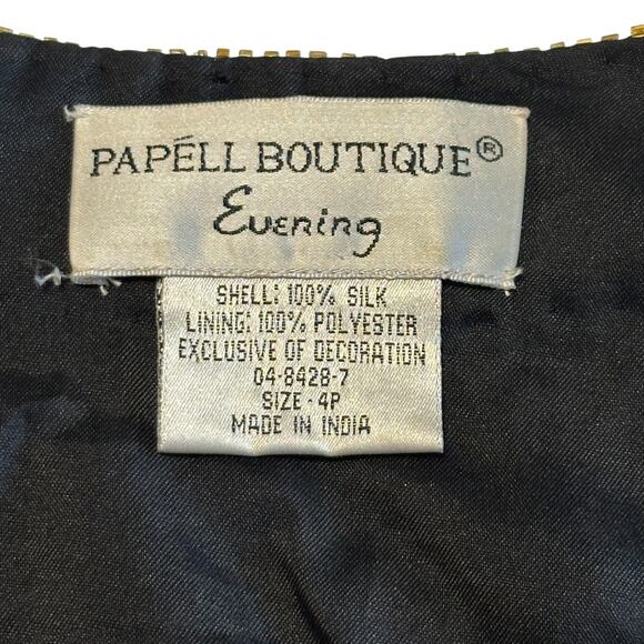 Vintage 90s Papell Boutique Beaded Silk Evening Jacket 4P Black Gold Formal Glam - Picture 3 of 10